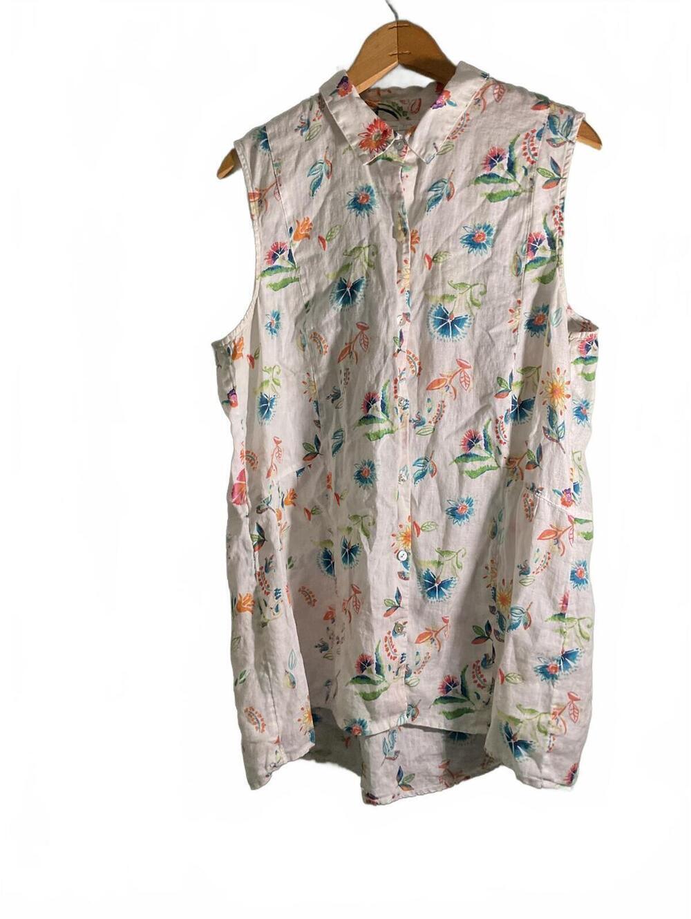 J.Jill Love Linen White Floral Sleeveless Button Front Tunic Top Size L